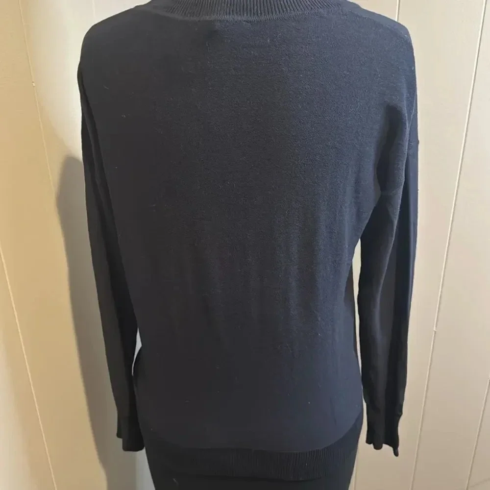 J. Crew navy tie hem crewneck 100% cotton sweater. New, with tag. Size XS.